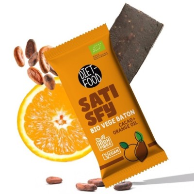 Bio Wegański Batonik SATISFY - kakaowy z olejkiem pomarańczowym 35 g